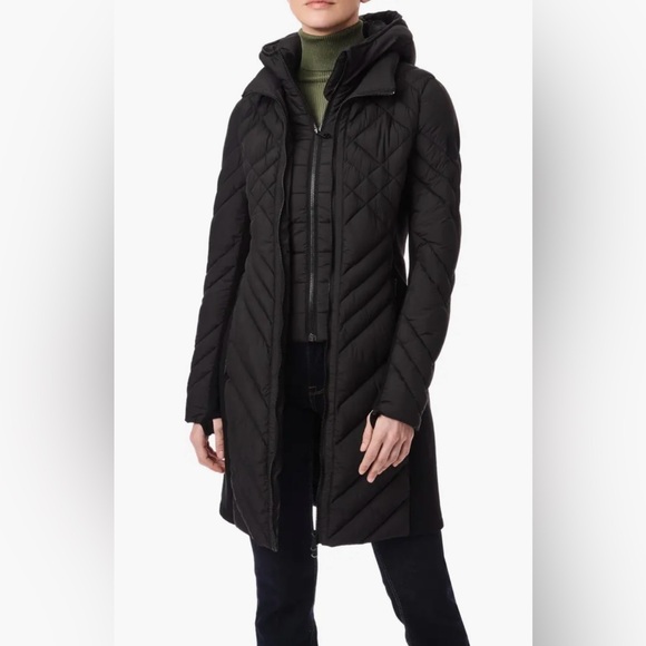 Bernardo Black Long Hooded Puffer Jacket Size Medium NWT Sustainably Sourced - Picture 1 of 11